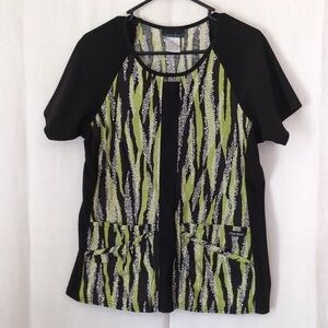 Cherokee Green Black Zebra Knit Side Scrub Top Size Medium